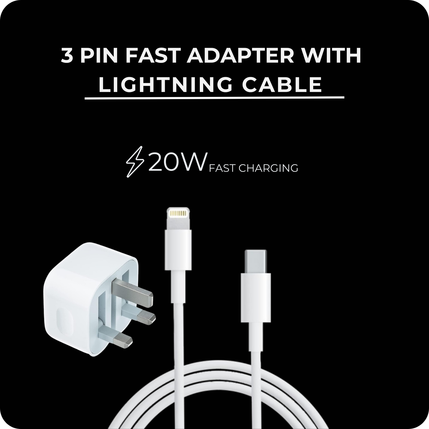 3 Pin Adapter 20w Fast charging With Compatible Lightning Cable (ORIGNAL)